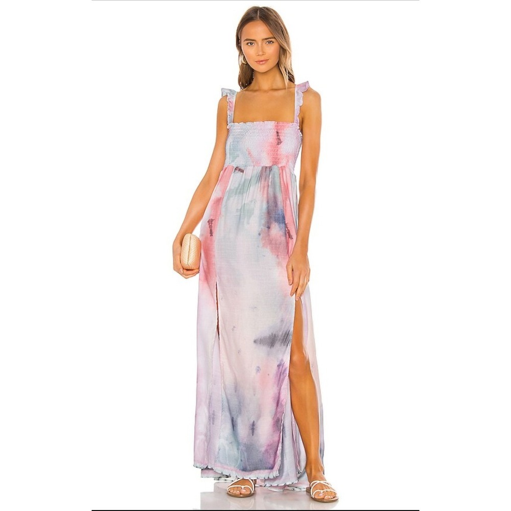 Agua Bendita Leandra Shibori Maxi Dress Watercolor Smocked Resort S 2020